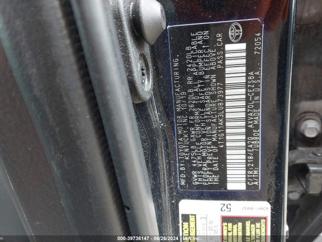 Toyota CAMRY SE 2020 4T1G11AK3LU873977 Image 9