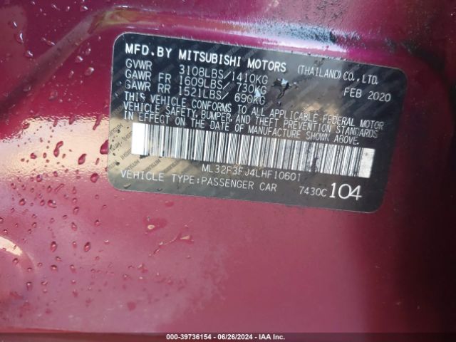 ML32F3FJ4LHF10601 Mitsubishi Mirage G4 Es