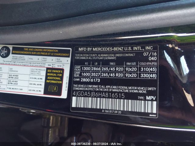 4JGDA5JB6HA816515 Mercedes-Benz GLE 350