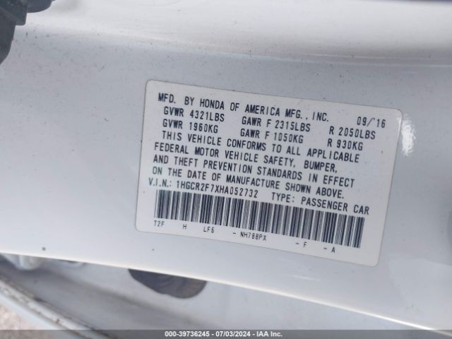 1HGCR2F7XHA052732 Honda ACCORD EX