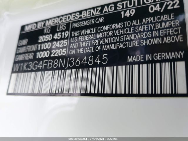 W1K3G4FB8NJ364845 Mercedes-Benz A 220 4matic