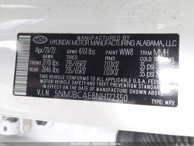 Hyundai TUCSON SEL 2022 5NMJBCAE8NH122350 Image 9