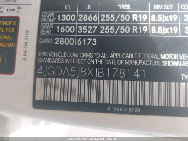 4JGDA5JBXJB178141 Mercedes-Benz GLE 350