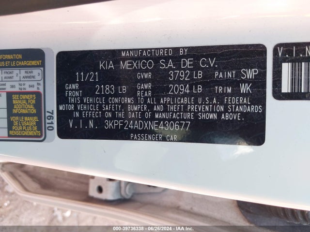 KIA Forte Lxs 2022 3KPF24ADXNE430677 Image 9