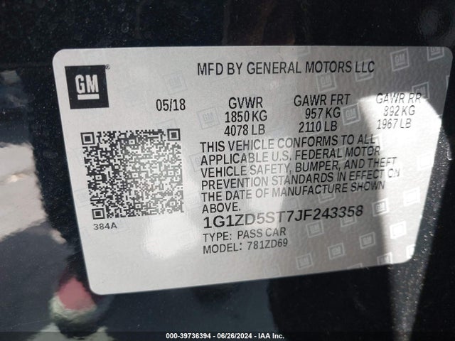 Chevrolet MALIBU LT 2018 1G1ZD5ST7JF243358 Image 9