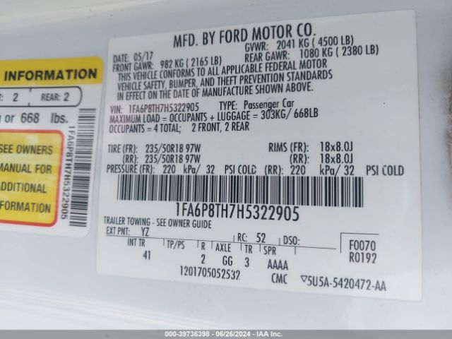 1FA6P8TH7H5322905 Ford Mustang Ecoboost