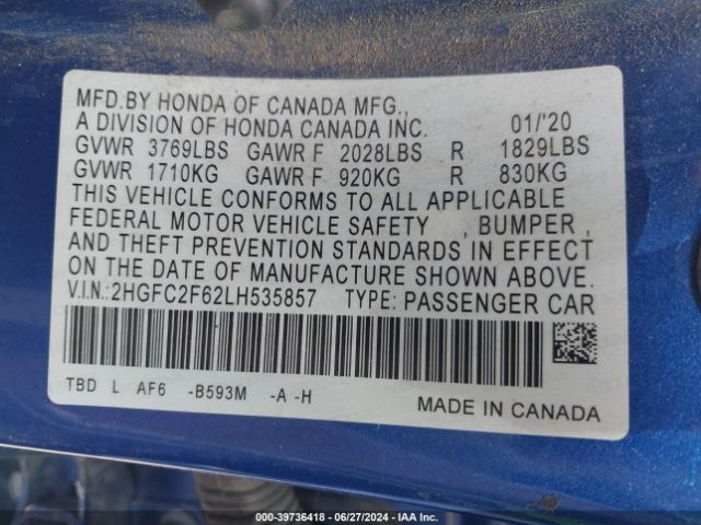 2HGFC2F62LH535857 Honda Civic Lx