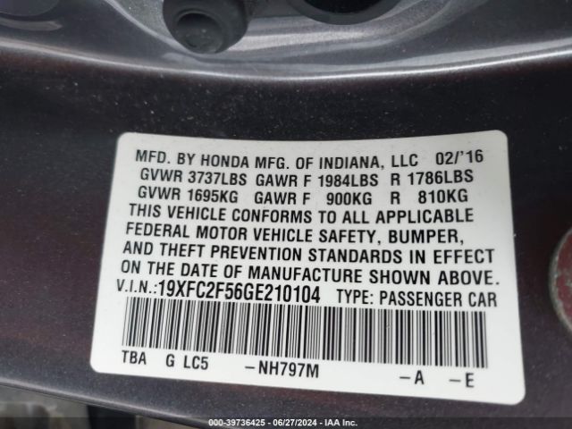 19XFC2F56GE210104 Honda Civic Lx