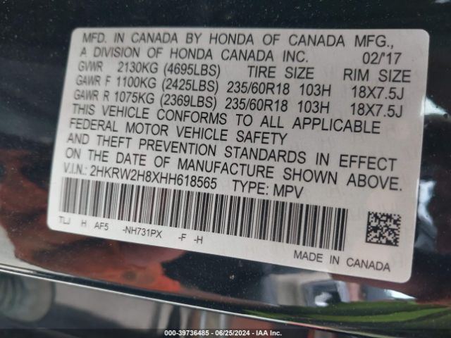2HKRW2H8XHH618565 Honda Cr-v Ex-l/ex-l Navi