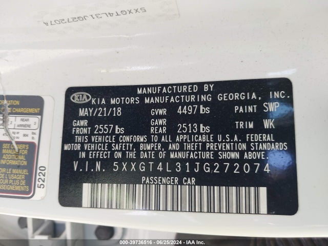 KIA Optima Lx 2018 5XXGT4L31JG272074 Image 9