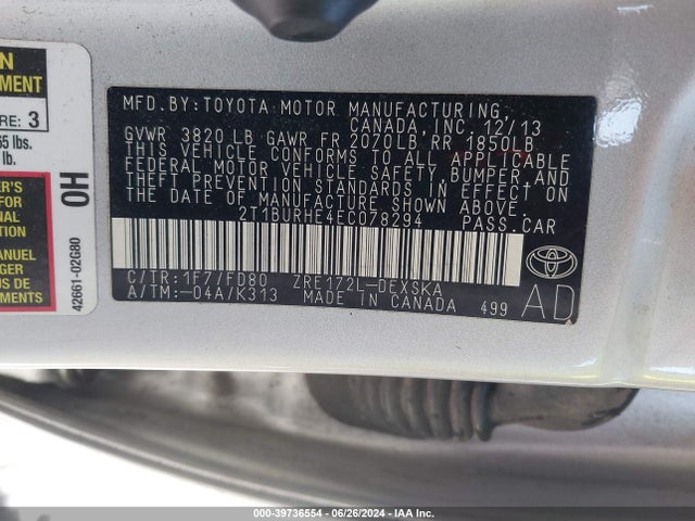 Toyota Corolla S Plus 2014 2T1BURHE4EC078294 Image 9