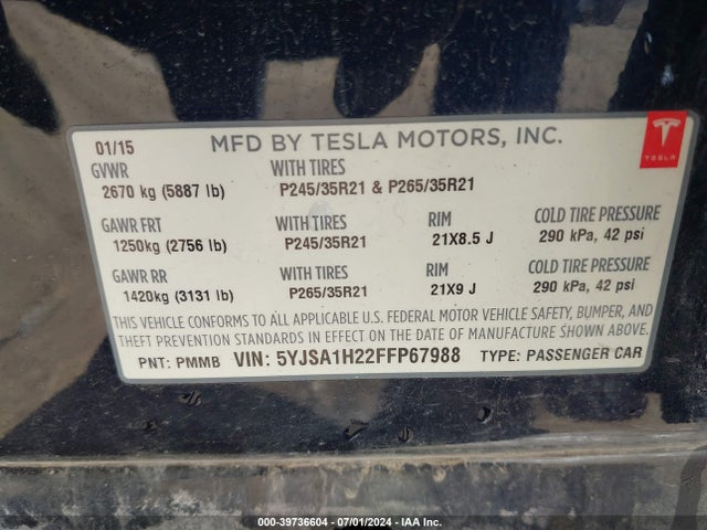 5YJSA1H22FFP67988 Tesla Model S 70d/85d/p85d