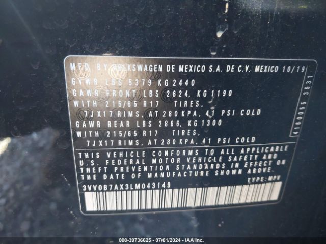 3VV0B7AX3LM043149 Volkswagen Tiguan 2.0t S