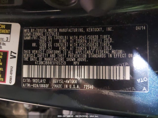 Toyota Venza Xle V6 2014 4T3BK3BB8EU105259 Image 9
