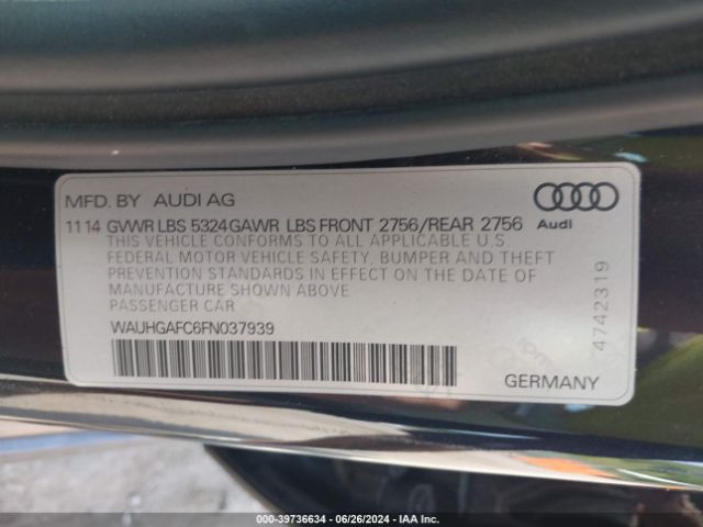 WAUHGAFC6FN037939 Audi A6 3.0t Premium Plus