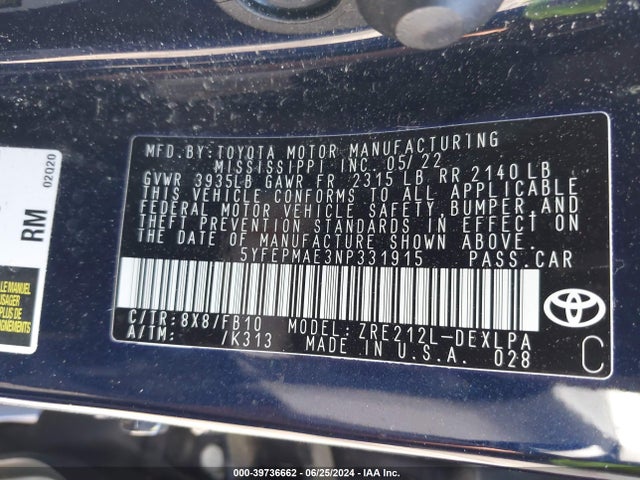 Toyota COROLLA LE 2022 5YFEPMAE3NP331915 Image 9