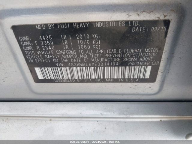 4S3BMBL6XE3014194 Subaru Legacy 2.5i Limited