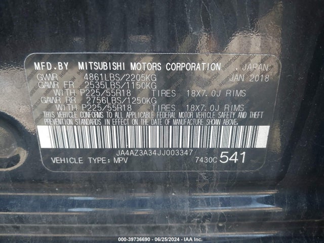 JA4AZ3A34JJ003347 Mitsubishi Outlander Se