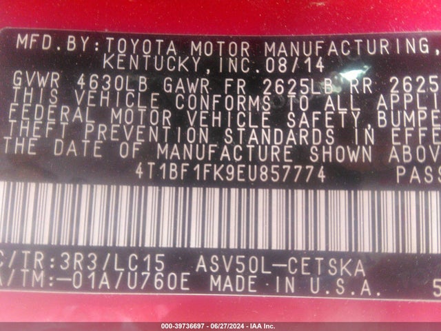 Toyota CAMRY SE 2014 4T1BF1FK9EU857774 Image 9