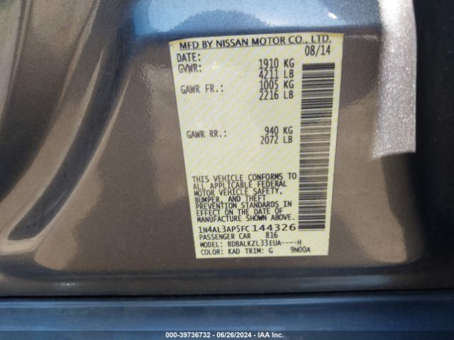 1N4AL3AP5FC144326 Nissan Altima 2.5 Sv