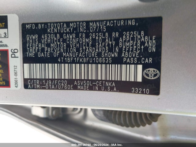 Toyota CAMRY LE 2015 4T1BF1FK8FU106635 Image 9