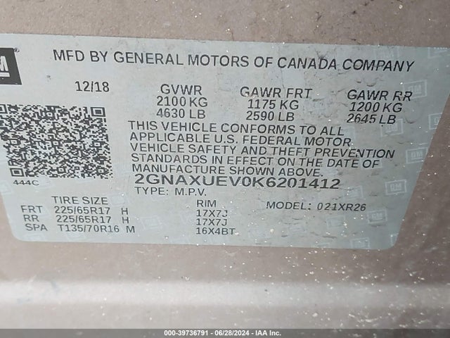 Chevrolet EQUINOX LT 2019 2GNAXUEV0K6201412 Image 9