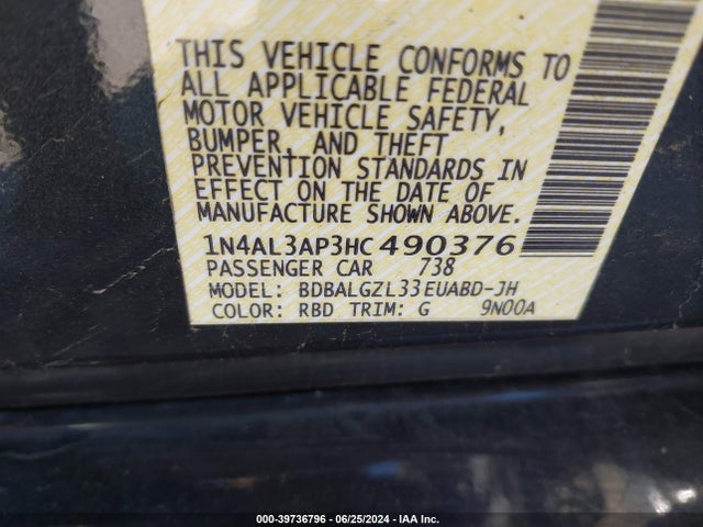 Nissan Altima 2.5 S 2017 1N4AL3AP3HC490376 Image 9