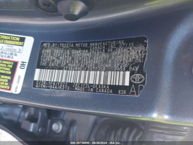 2T1BURHE3FC477358 Toyota Corolla S Plus