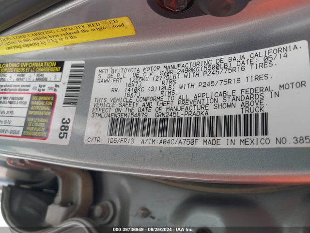 Toyota Tacoma Base V6 2014 3TMLU4EN3EM154879 Image 9