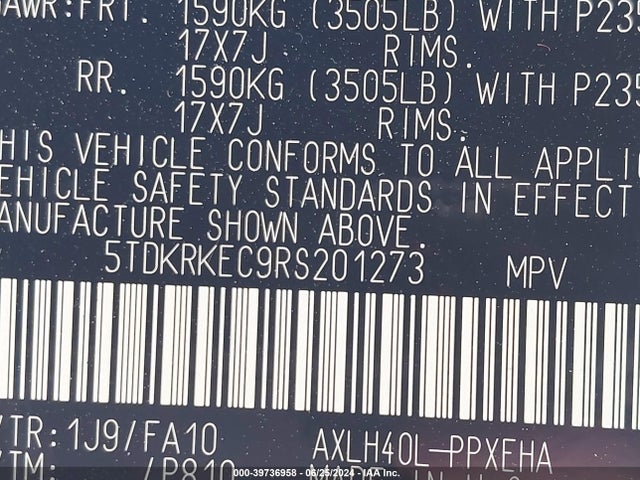 Toyota SIENNA LE 2024 5TDKRKEC9RS201273 Image 9