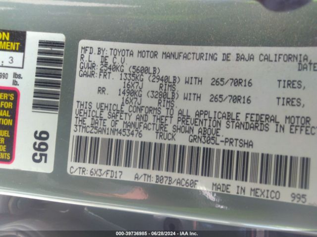 3TMCZ5AN1NM453476 Toyota Tacoma Trd Off Road