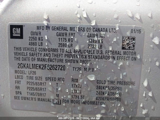 GMC Terrain Sle-1 2015 2GKALMEK2F6262720 Image 9
