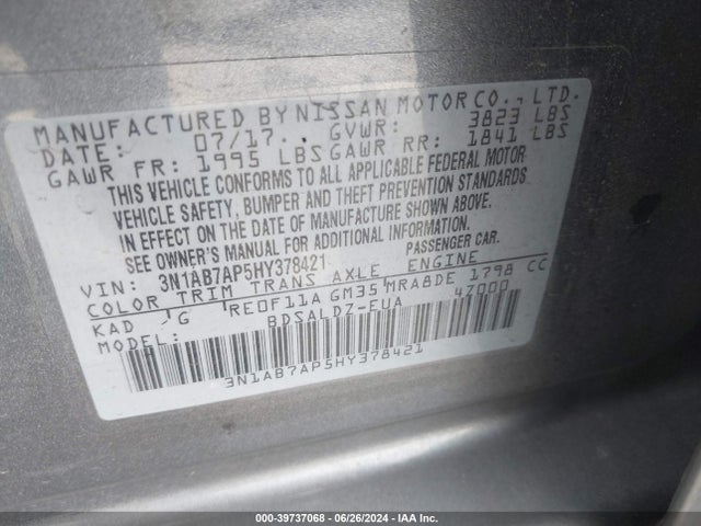 Nissan SENTRA SV 2017 3N1AB7AP5HY378421 Image 9