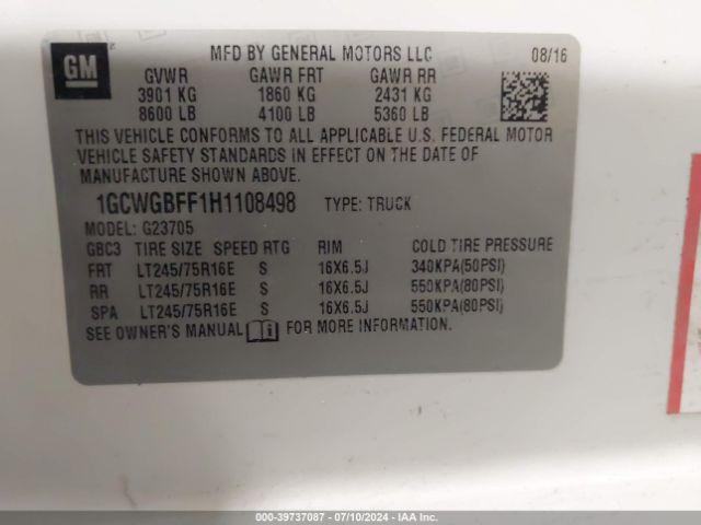 1GCWGBFF1H1108498 Chevrolet Express 2500 Work Van