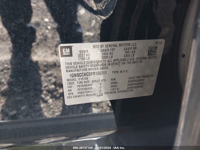 Chevrolet Tahoe Ltz 2015 1GNSCCKC5FR199311 Image 9
