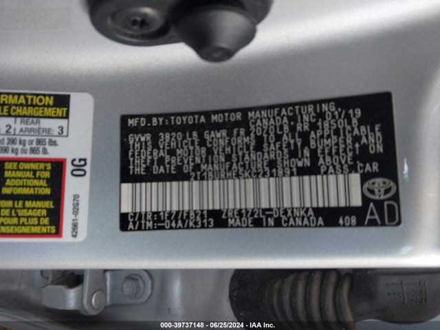 Toyota COROLLA LE 2019 2T1BURHE5KC231891 Image 9