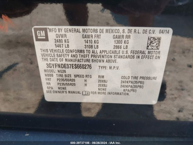 3GYFNDE37ES660276 Cadillac Srx Premium Collection