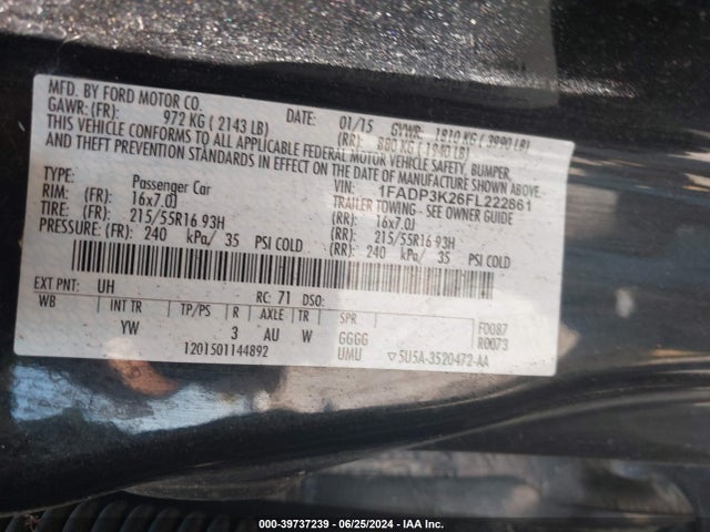 Ford FOCUS SE 2015 1FADP3K26FL222861 Image 9