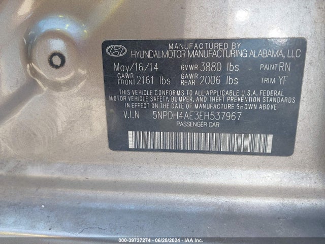 Hyundai ELANTRA SE 2014 5NPDH4AE3EH537967 Image 9