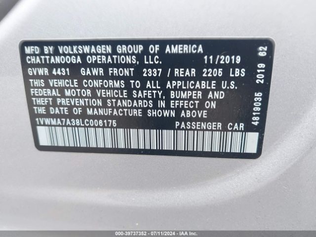 1VWMA7A38LC006175 Volkswagen Passat 2.0t R-line