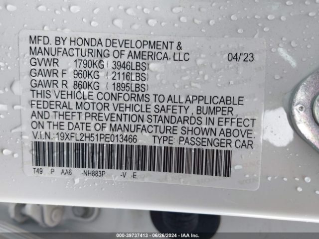 19XFL2H51PE013466 Honda Civic Lx
