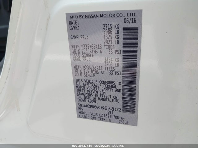Nissan Pathfinder Sv 2016 5N1AR2MN6GC663802 Image 9
