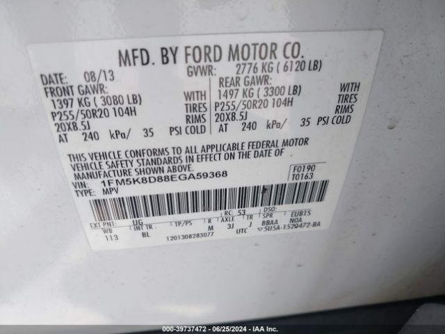 1FM5K8D88EGA59368 Ford EXPLORER XLT