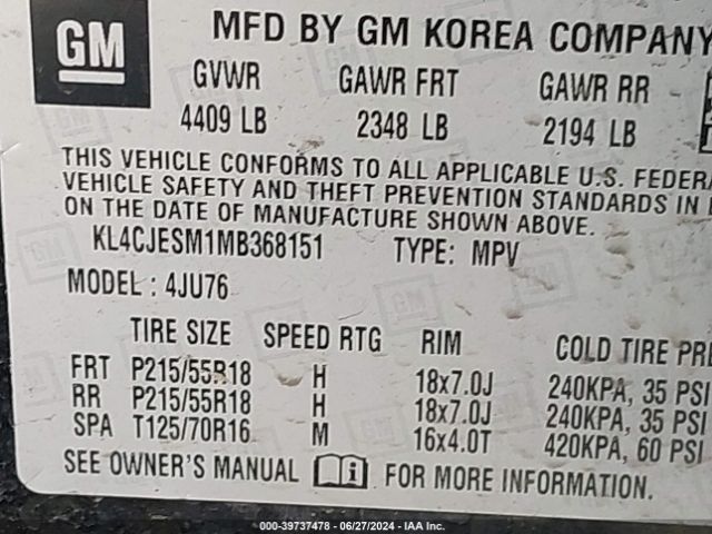KL4CJESM1MB368151 Buick Encore Awd Preferred