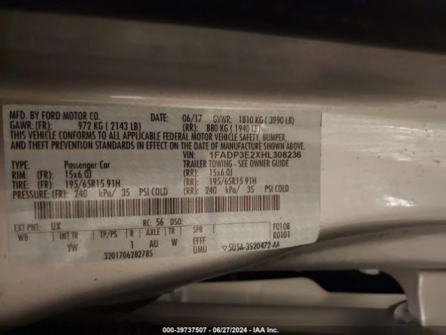 1FADP3E2XHL308236 Ford FOCUS S