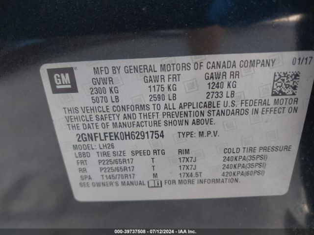 2GNFLFEK0H6291754 Chevrolet EQUINOX LT