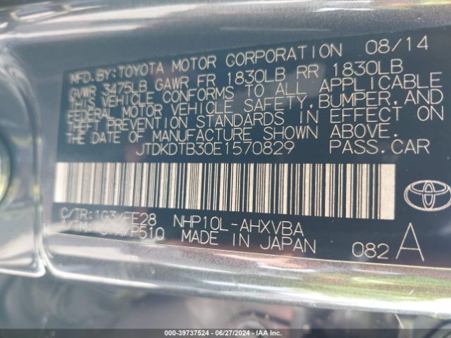 JTDKDTB30E1570829 Toyota Prius C One