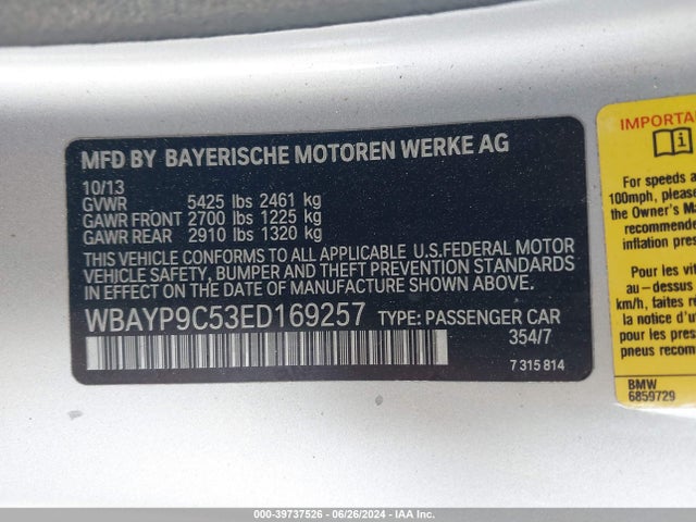 BMW 650i 2014 WBAYP9C53ED169257 Image 9