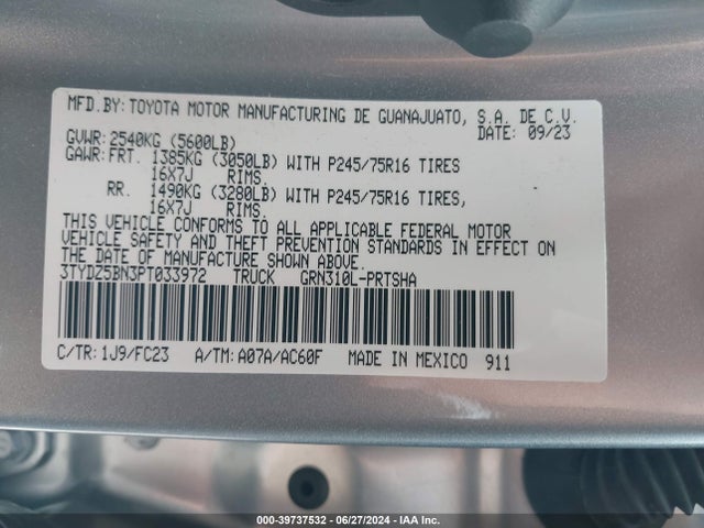 Toyota Tacoma Sr5 V6 2023 3TYDZ5BN3PT033972 Image 9