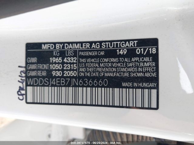 WDDSJ4EB7JN636660 Mercedes-Benz CLA 250